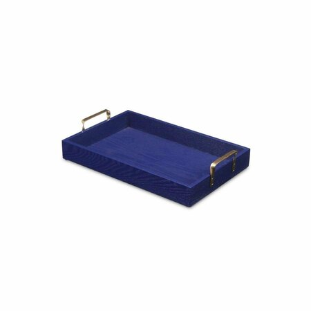 H2H Dark Blue Wood Tray with Side Gold Handles H22850241